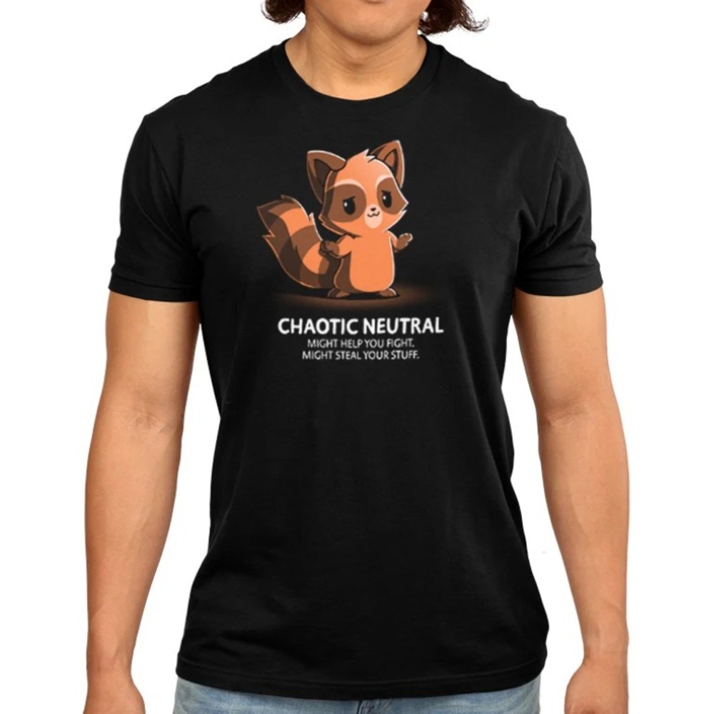 TeeTurtle Chaotic Neutral Raccoon Graphic T-Shirt Black Mens Small Spencers‎ NEW